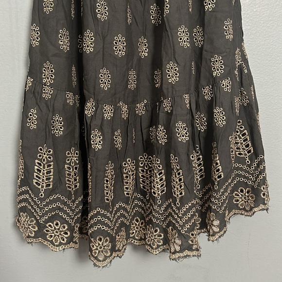 Ruby Yaya Grey Gold Eyelet Stitch Cold Sleeveless Layered Mini Dress size S - Picture 2 of 14